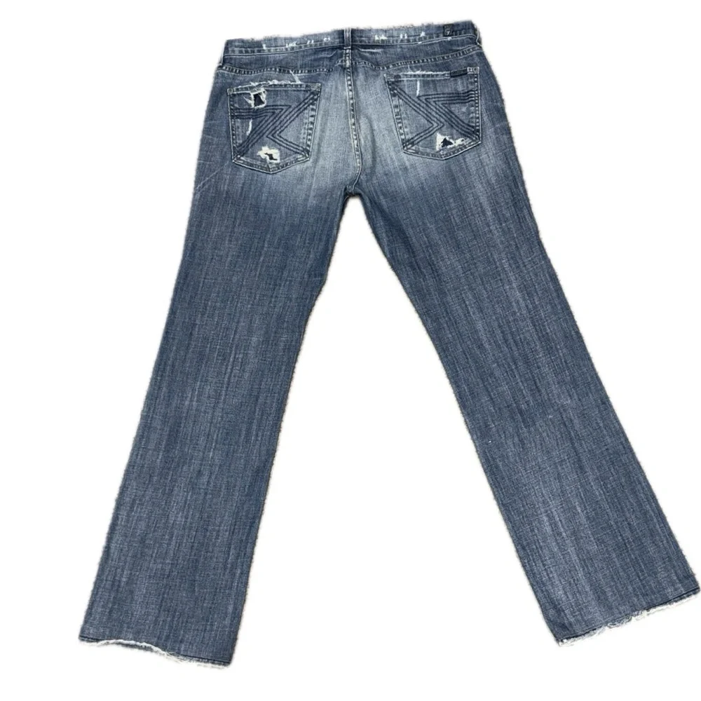 👖🛹 7 FOR ALL MANKIND Men's Y2K Blue Distressed Bootcut Jeans Made USA Sz 38x33